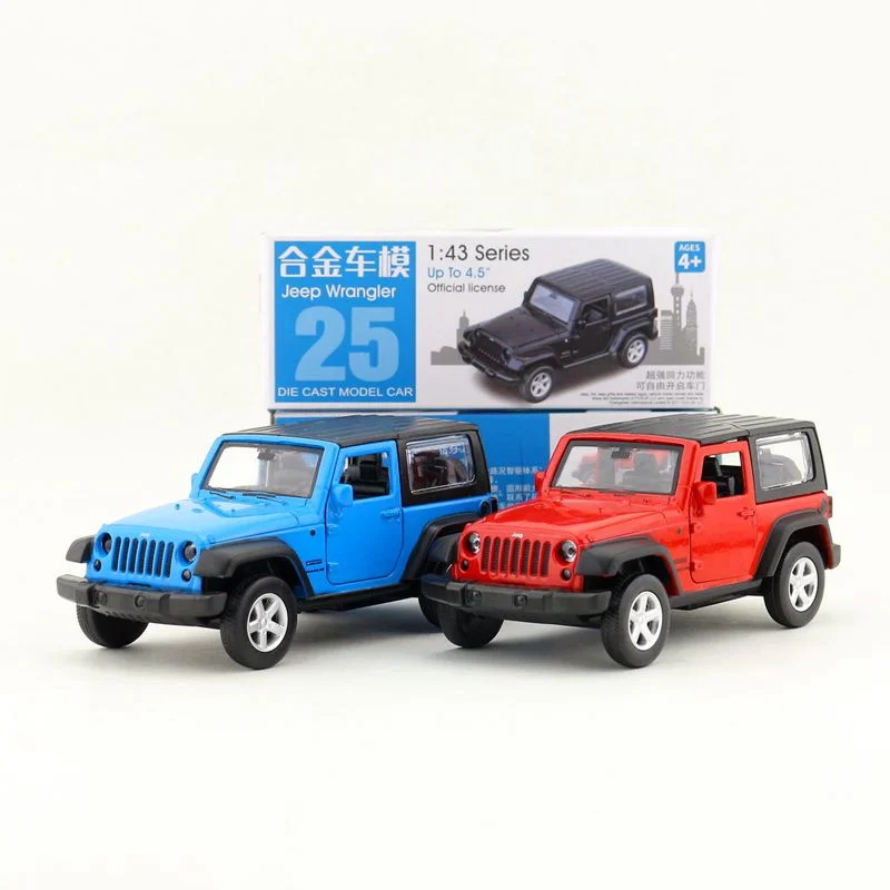 Diecast Metal Toy Model 1:43 Scale Jeep Wrangler SUV Sport Car Pull Back Doors Openable Educational Collection Gift Match Box