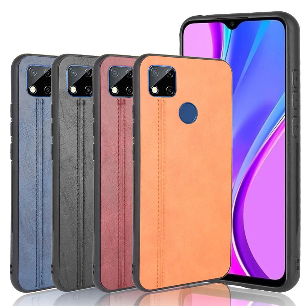 For Xiaomi Redmi 9C Case Redmi9C Suture Calfskin Soft Edge PU Leather Hard Back Phone Cover For Xiaomi Redmi 9C 9 C Bag Case