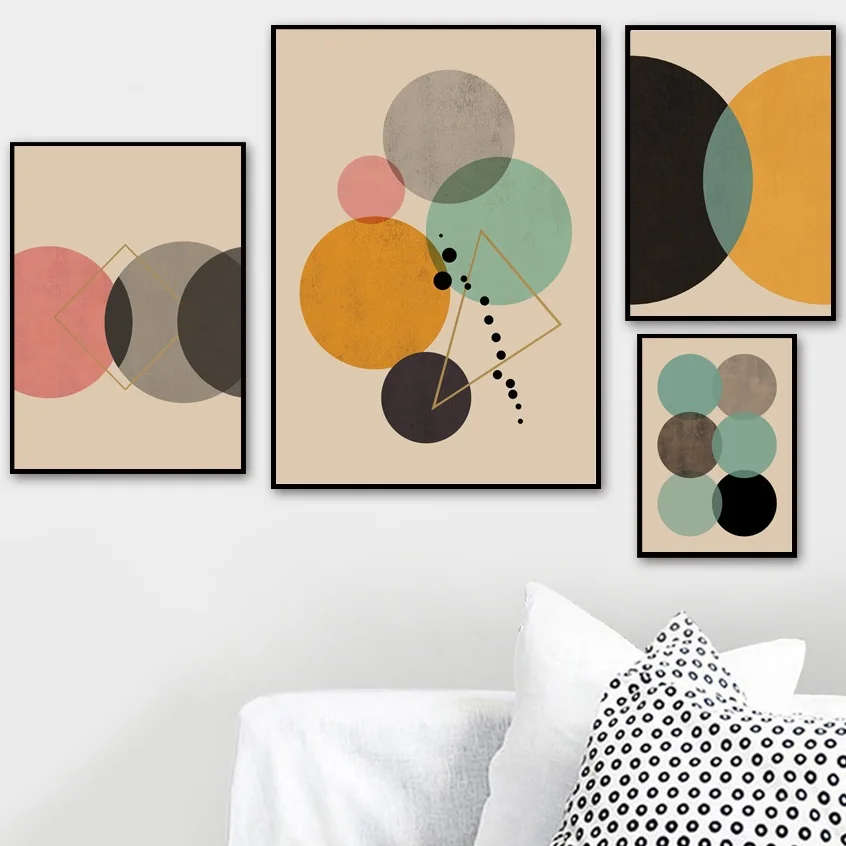 Abstrakte Geometrische Runde Platz Vintage Wand Kunst Leinwand Malerei Nordic Poster Und Drucke Wand Bilder Für Wohnzimmer Dekor