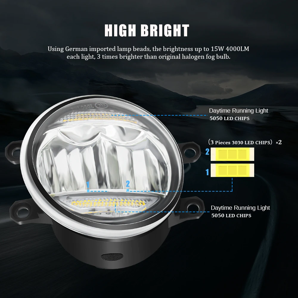 2 X samochód prawy + lewy LED światła przeciwmgielne montaż DRL dzienny reflektor do jazdy dziennej 30W 8000lm 12V dla Toyota Yaris Hatchback 2006-2014