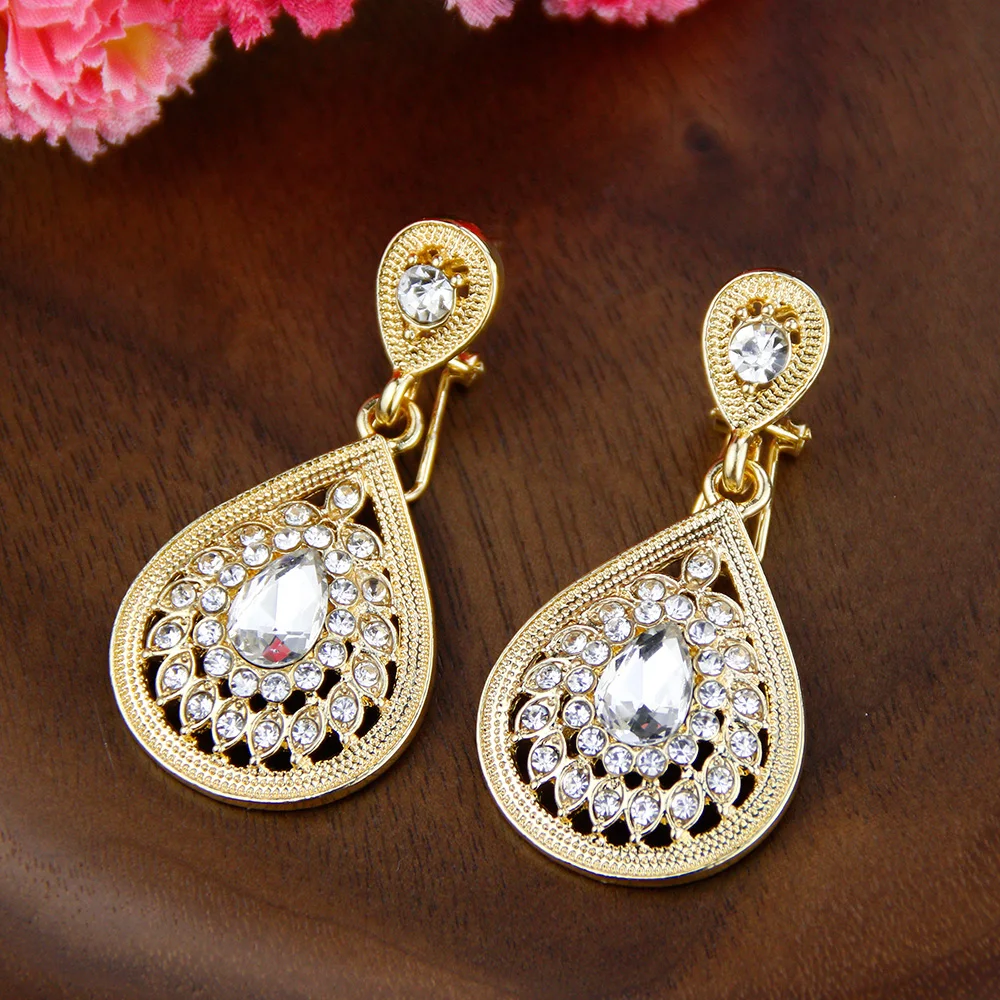 Sunspicems Elegent Arabic Round Drop Earring For Women Rhinestone Morocco Earrings 18K Gold Color Wedding Jewelry Bridal Gift image 4