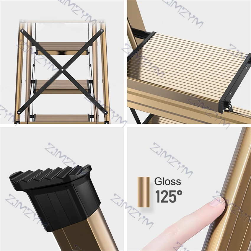 Escalera de espiga multifuncional para el hogar, escalera plegable de aleación de aluminio grueso, ligera, de 4 escalones, H001-20