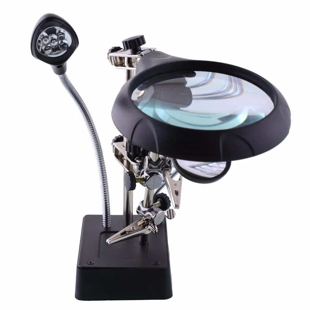 Desk Lamp Welding 3 Kinds Lens Magnifying Glass 5 LED Clip Loupe Hand Solder Iron Holder Illuminated Magnifier Station Lights