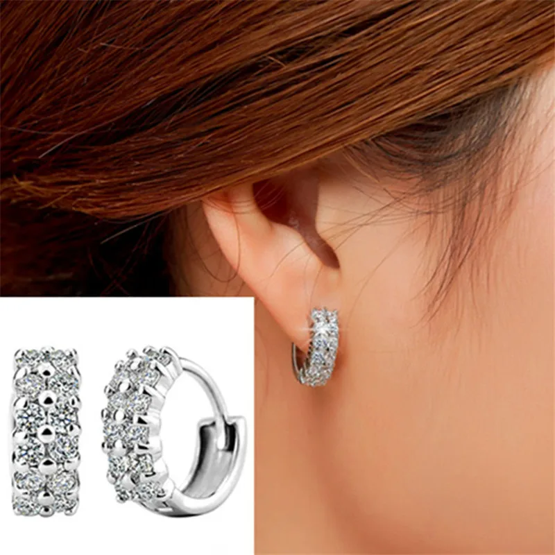 Hot 925 Sterling Silver Double Row Shiny Zircon Earrings Female Models Suitable for Valentine's Day gift Factory Wholesale Price