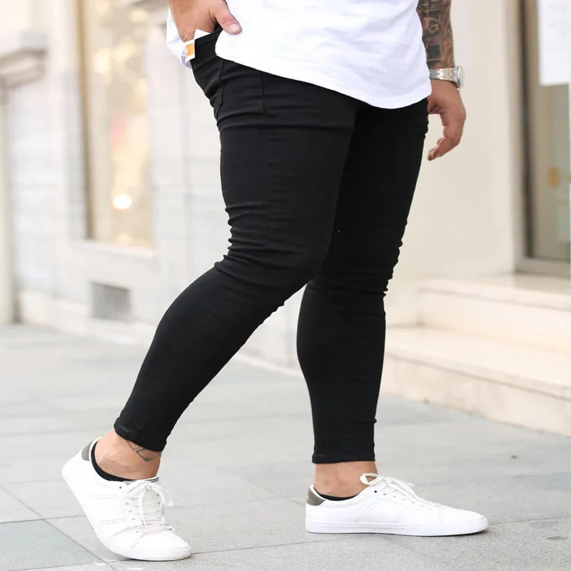 Elastic Waist Skinny Jeans Men Black Business Casual Streetwear Jogger Pants Mens Jeans Biker Slim Man Fashion Denim Trousers