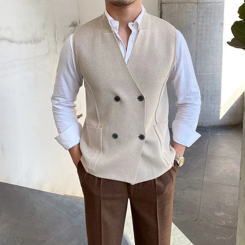 

Men's Suit Vest Off White V Neck Double Breasted Wedding Wool Tweed Casual Slim Fit Gilet Homme Black Vests For Man Wedding 2022