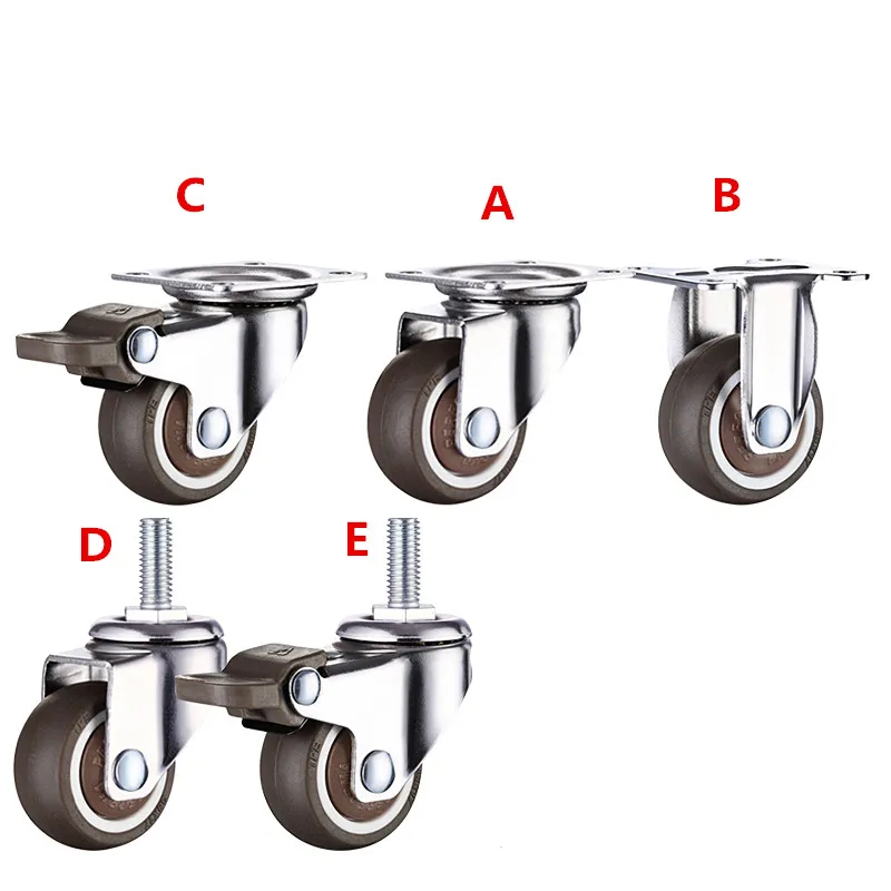 

4 Pcs 32mm TPE ultra quiet rubber wheel bearing 80kg brake cabinet furniture casters brake wheel with screw