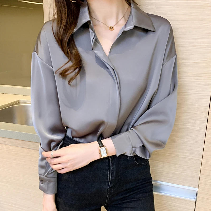 

2021 Autumn Clothing New Korean Long-sleeved Shirt Blouse Bottoming Shirt POLO Collar Solid Color Loose Top Blusas Elegantes