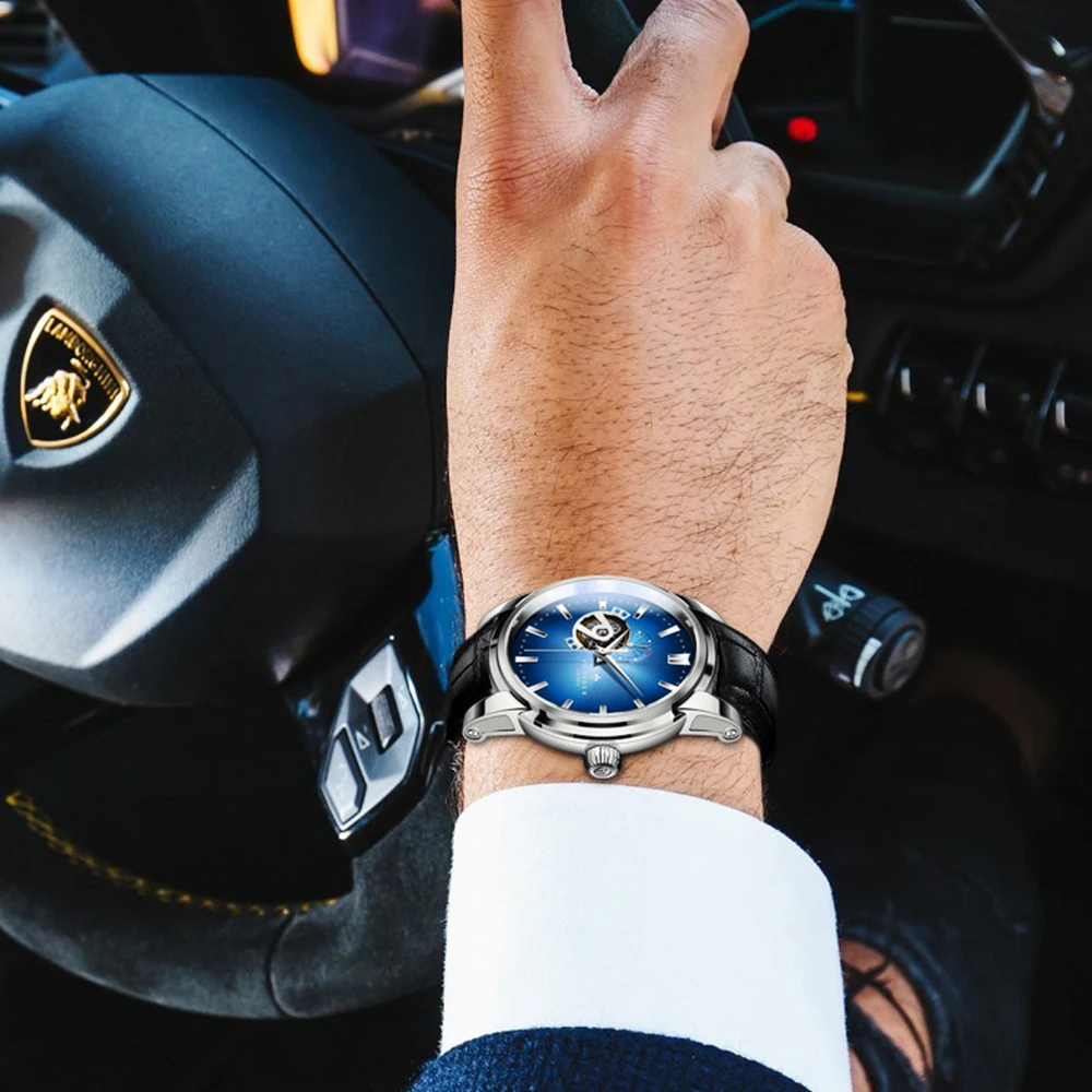 Мужские автоматические часы, мужские наручные часы PONIGER, мужские механические часы с автоматическим заводом, водонепроницаемые часы, люксовый бренд, полый циферблат, reloj