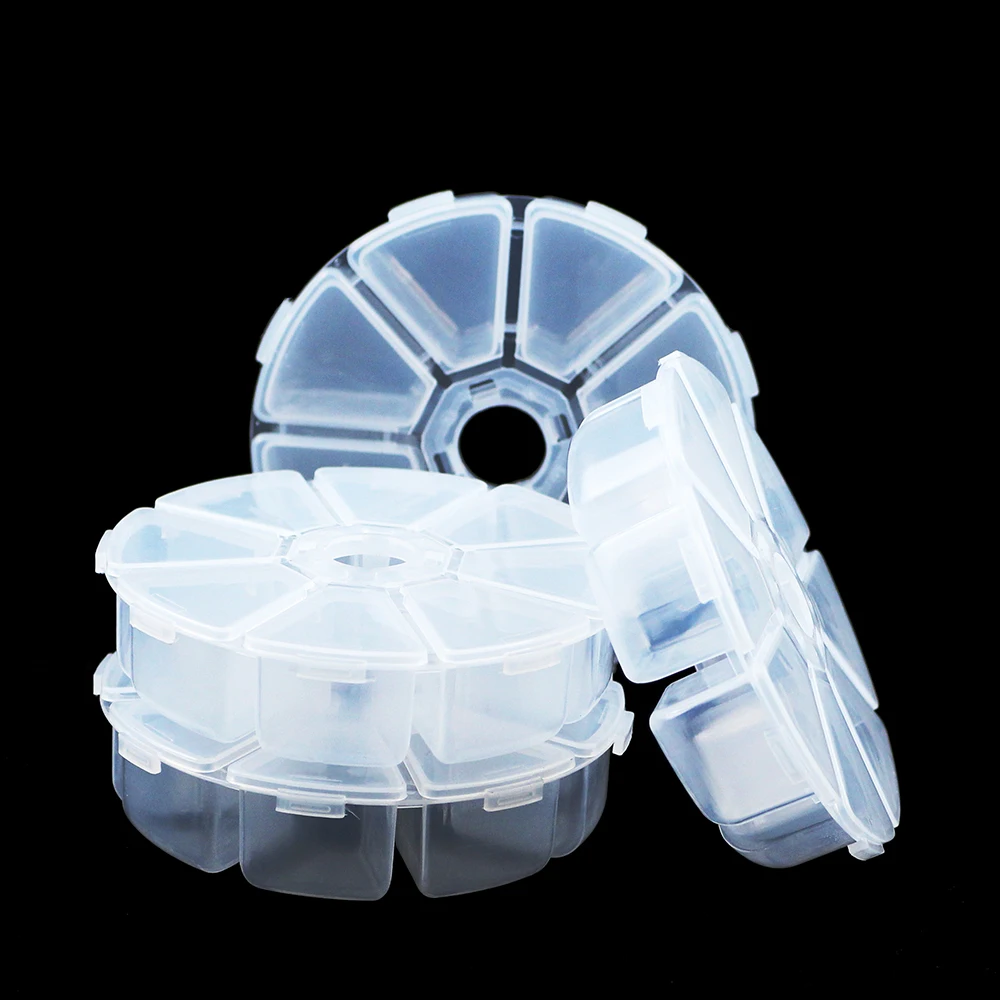 Round 8 Slots Adjustable transparent Plastic Pill box Tool Earring DIY Jewelry Beads Container home Portable Objects Organizer