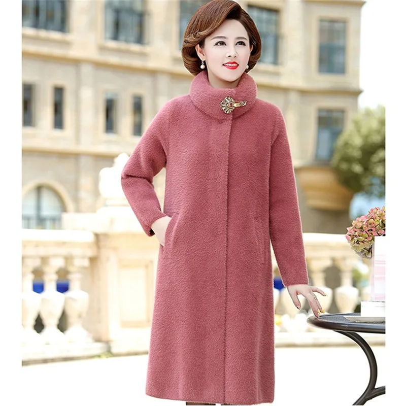 UHYTGF 4XL Big size jacket women\'s quality Mink Cashmere Autumn Winter wool coat Noble cashmere elegant mom warm long coats 968