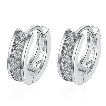 LByzHan 925 فضة لذيذ صغير الزركون مطعمة دائرة مستديرة هوب أقراط للنساء أقراط فضية مجوهرات