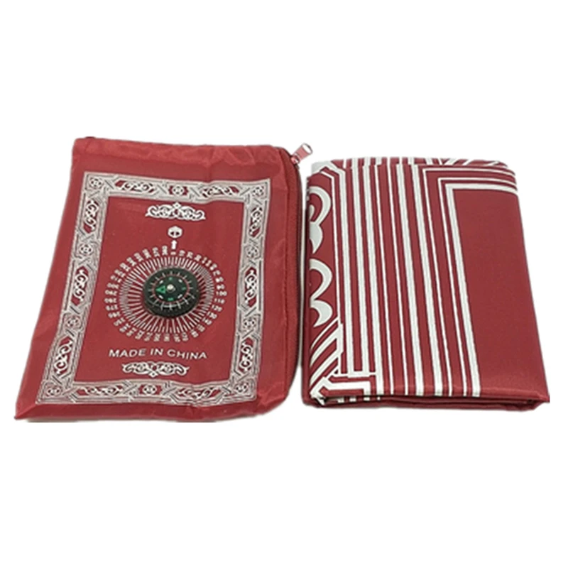 Muslim Prayer Rug Polyester Portable Braided Mats Simply Print with Compass In Pouch Travel Home New Style Mat Blanket 100*60cm