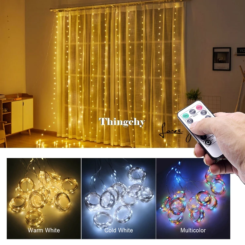 3M LED Curtain Garland on the Window USB String Lights Fairy Festoon Remote Control New Year Christmas Decorations for Home Room