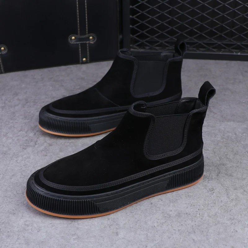 new arrival mens leisure chelsea boots tide cow suede leather flats shoes autumn winter cowboy platform boot ankle botas hombre