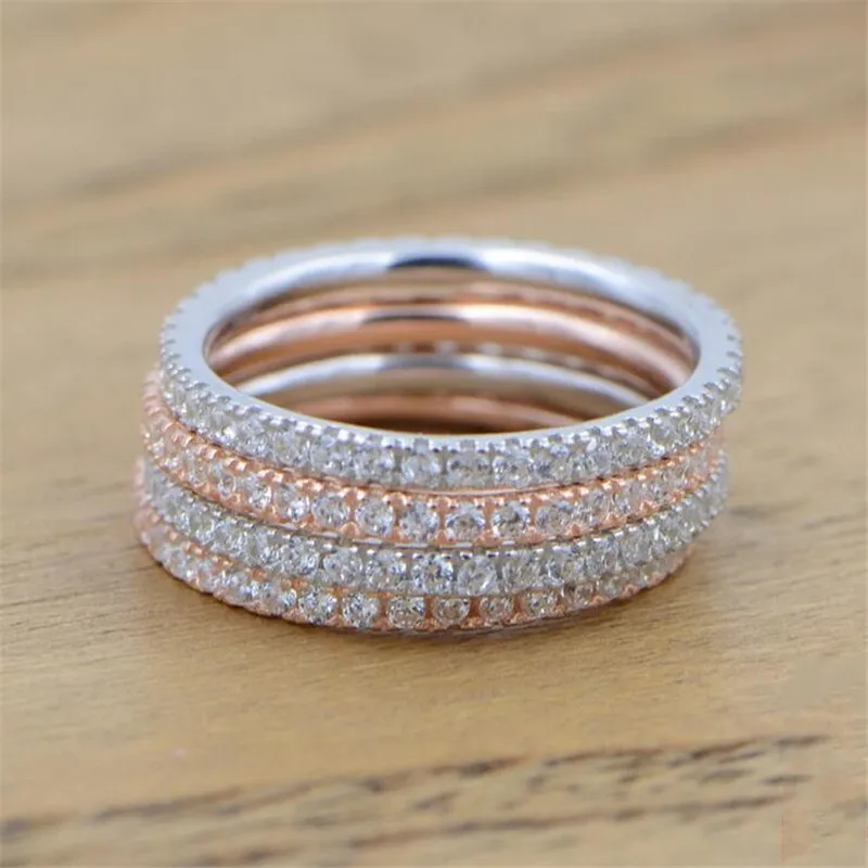 Eternity Promise Band ring 925 Sterling Silver Micro pave zircone cz Charm fedi nuziali di fidanzamento per gioielli da dito da donna