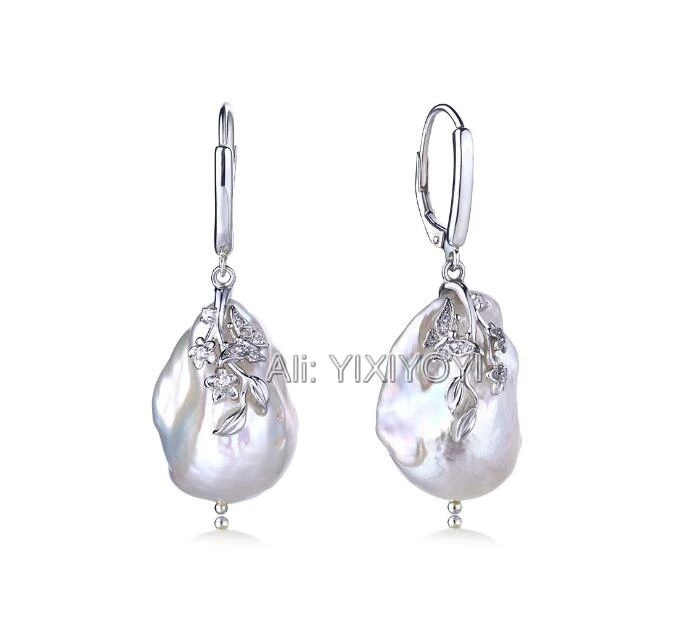 925 Sterling Silver Irregular Freshwater Pearl Dangle Earrings for Woman Beauty Baroque Pearls Earrings Gift Fashion Jewelry