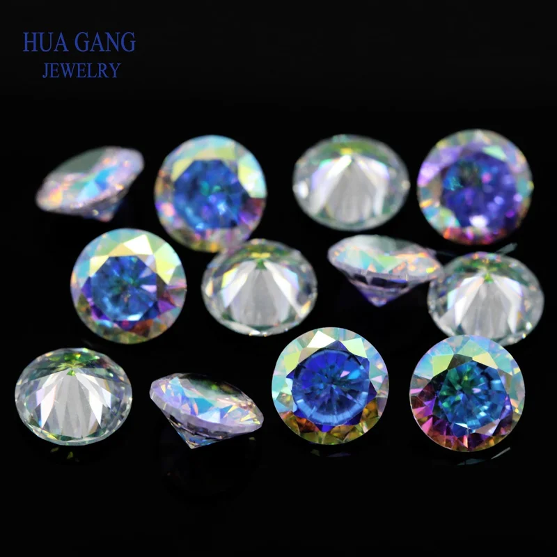 Round Shape AB Multicolor Cubic Zirconia Stone Loose Plating AB Color CZ 1mm~10mm Stones Synthetic Gems For Jewelry Making