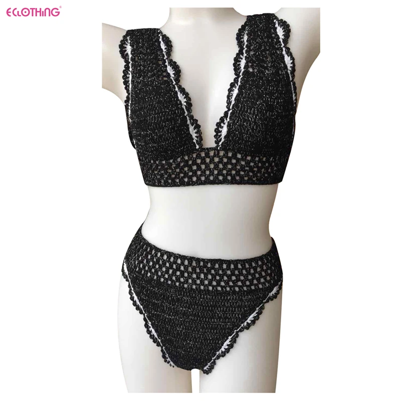 

New Style Women's Swimwear Ladies Tank Bikini Sets Shiner Cotton Bathing Suits Handmade crochet Two Colors Swimsuit Beachwear