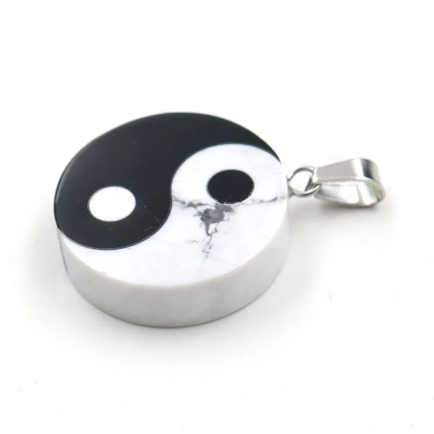 YJXP Ethnic Yin Yang Pendants Reiki Natural Stone Black Agates White Turquoises Tai Chi Bagua Map Pendant Charms Amulet Jewelry