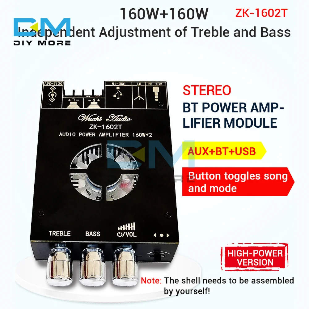 

TDA7498E 2.0 Channel Bluetooth 5.0 Digital Power Amplifier Module 160WX2 High and Bass Adjustment Audio Power Amplifier Board