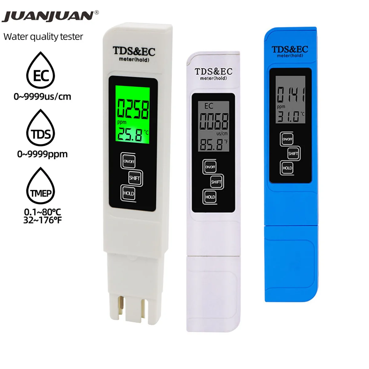 TDS&EC Tester 3 In1 TDS/Temp/EC Meter  0-9990ppm Conductivity Detector Water Quality Monitor Purity Measure Tool for Pool 40%OFF