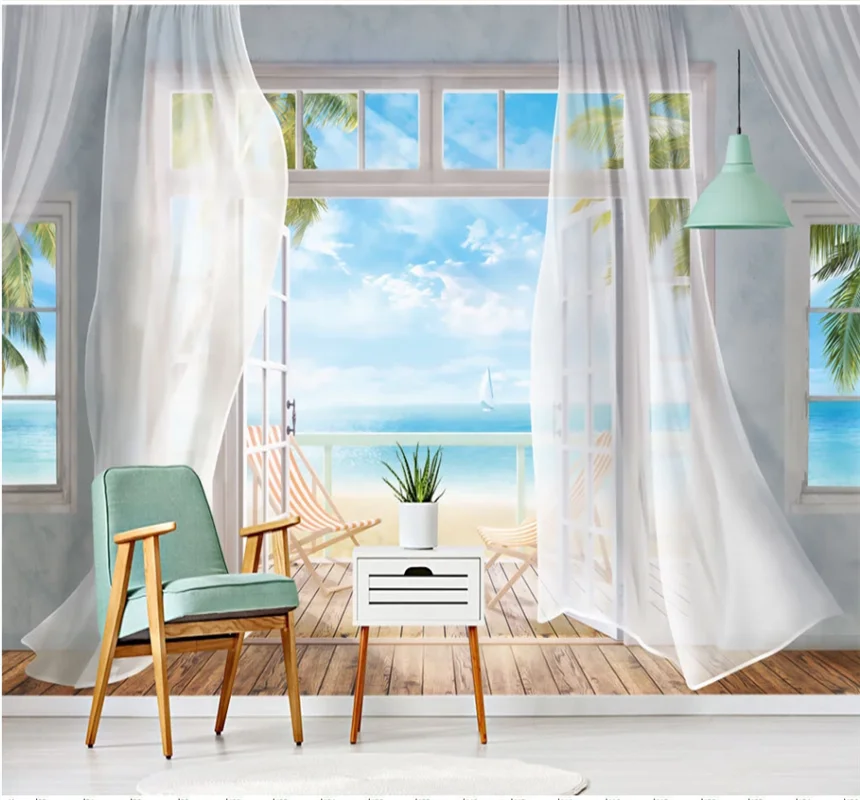 

Xuesu Modern fashion 3D curtain sea view TV background wall custom wallpaper mural 8D waterproof wall cloth