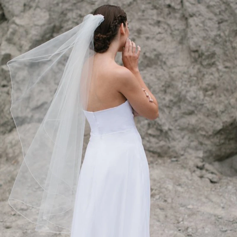 Veu De Noiva Fingertip Chepal Cathedral wedding veil pencil edge bridal veil soft veil in white ,ivory long veil wedding