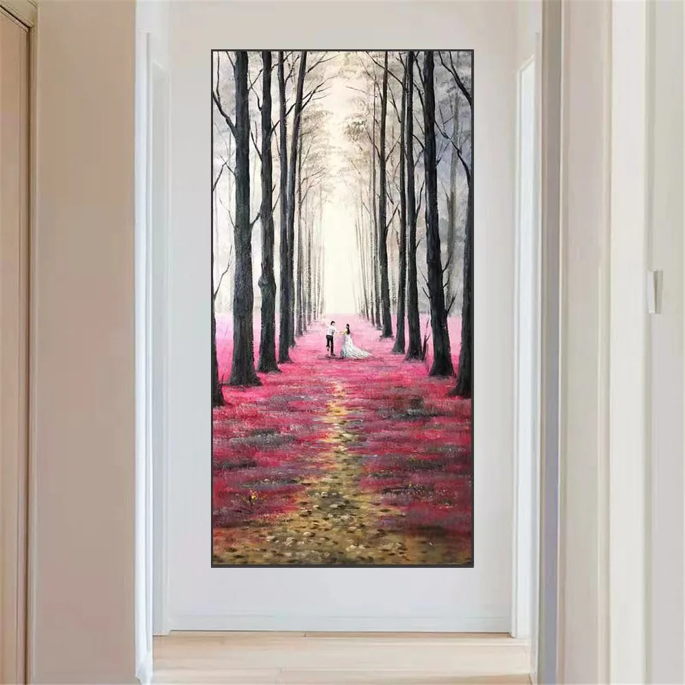 Hand Canvas Forest Safflower Wedding Dress Lover Modern Wedding Decor Oil Painting Wall Art Pictures Home Decor For Living Room