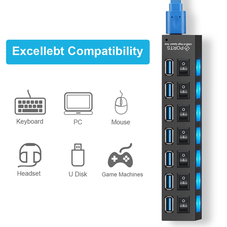 USB HUB USB 3.0 HUB USB Splitter 3 0 Multi Port HUB With Power Adapter Multiple 3 hab With Switch For PC Computer Accessories