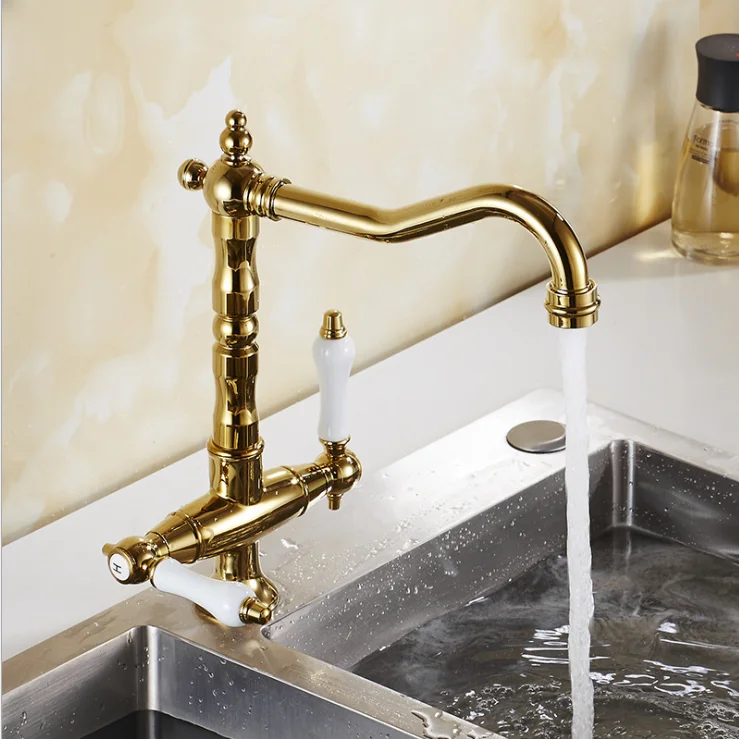 Modern brass black gold seated double handle kitchen sink cold and hot water faucet single hole basin faucet bathroom mixer tap