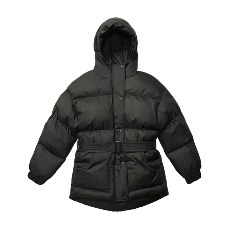 2023 Women Winter Coat Long Sleeve Hooded Collar Women Pure Color Warm Jacket Coat With Belt Casaco Feminino Cotton Thick Coat