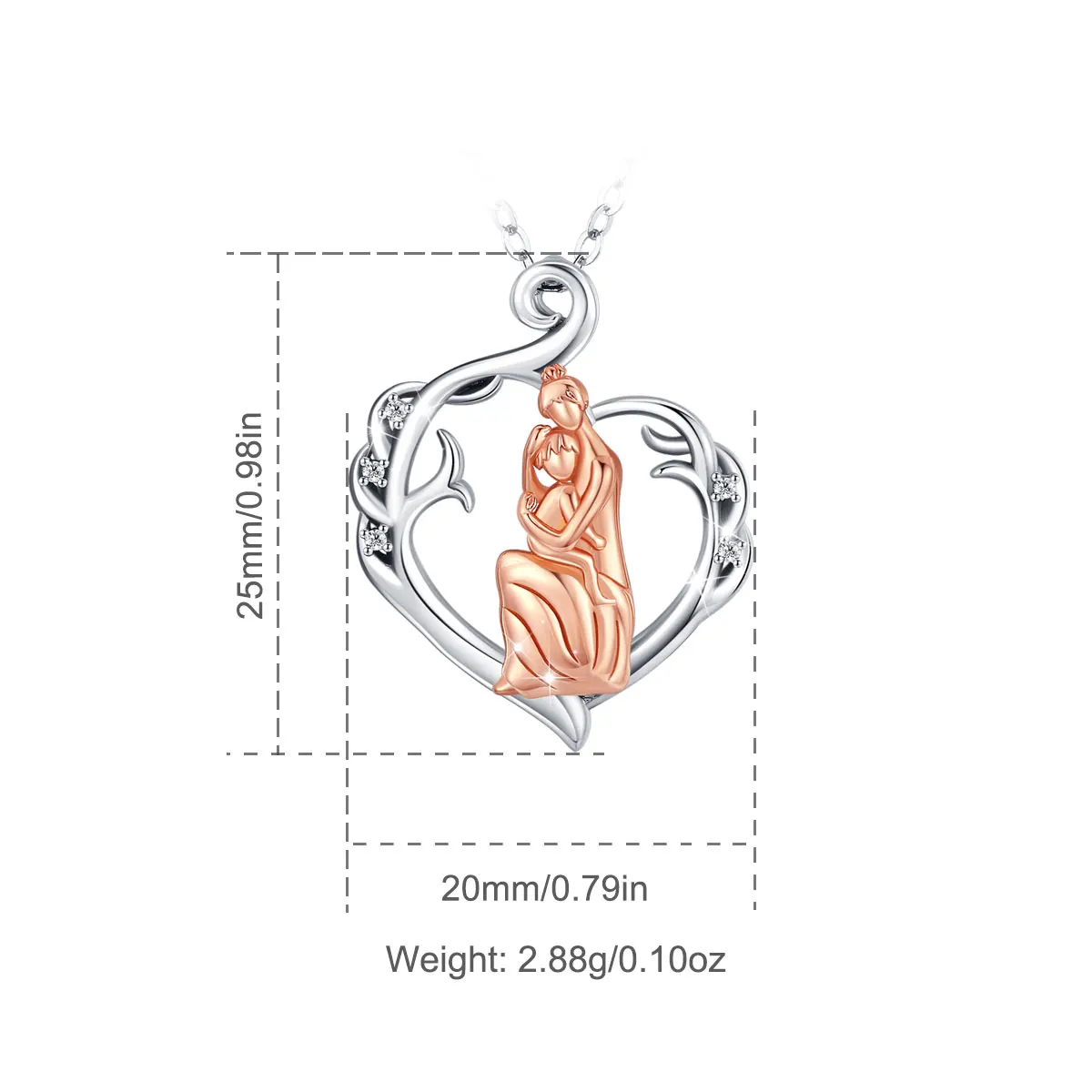 Eudora New 925 Sterling Silver Heart Necklace Inlaid Zircon Mother and Daughter Pendant Exquisite Fashion Ladies Jewelry Gift