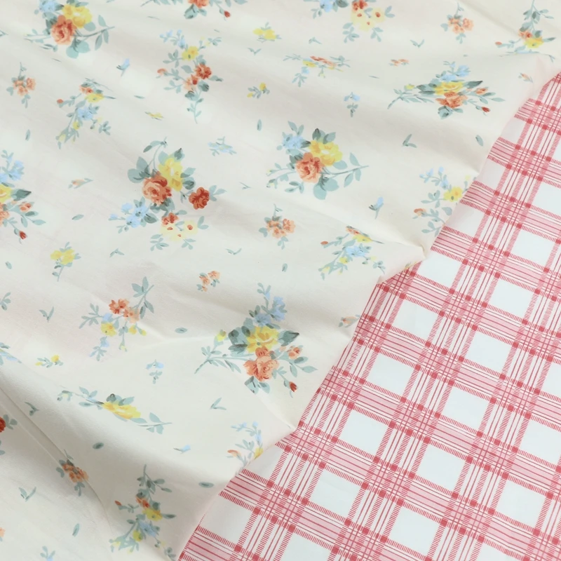 235x50cm Small Floral Red Plaid AB Version Cotton Print Fabric, Making Quilt Cover Bed Sheet Cloth