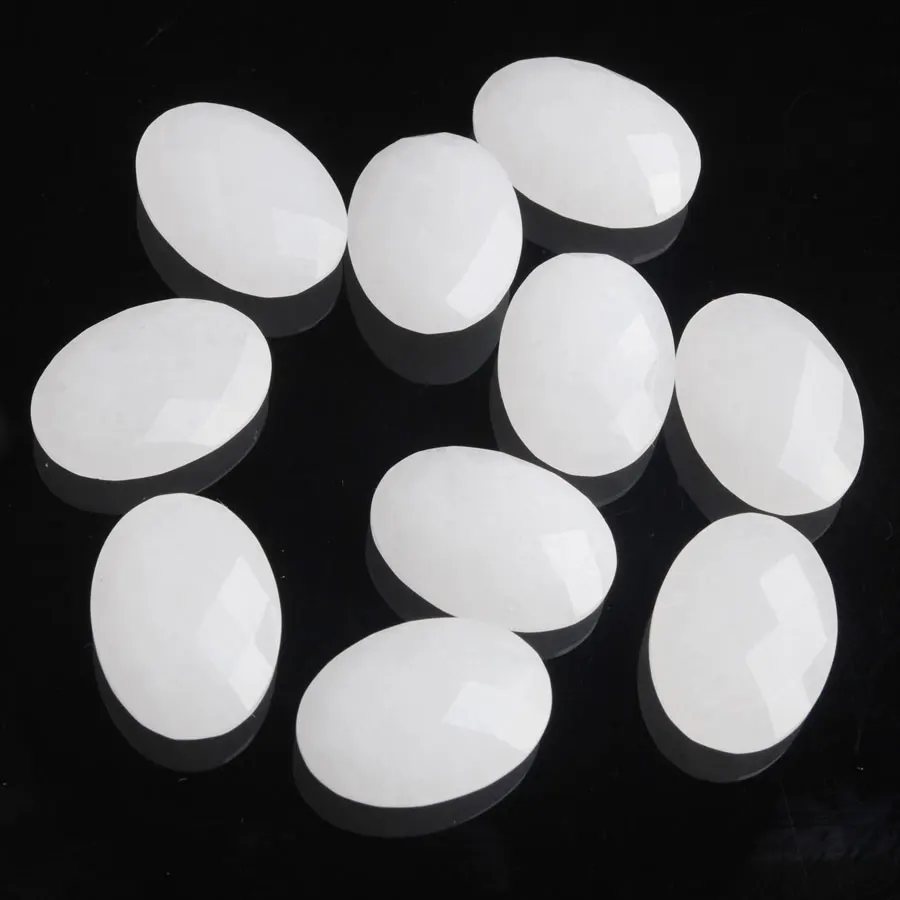 WOJIAER 13x18x6mm Oval Natural Stone White Quartz Facted No Hole Cabochon Beads Jewelry Accessories Pendant&Neck DIY Make Z9040