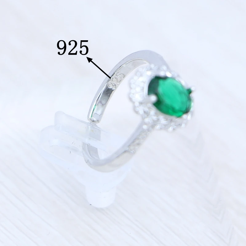 Silver 925 Jewelry Kit Adjustable Ring Earring Pendant Chain Bracelet Green Egg Cubic Zirconia Bridal Jewelry Set