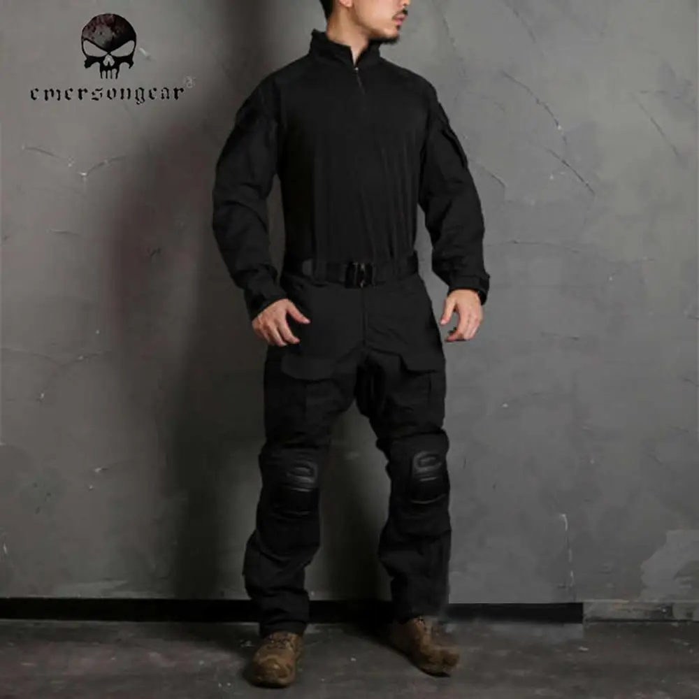 emersongear-Tactical Airsoft Combat Shirt and Pants Suit, Black Uniform, EM9422, EM9351, Gen3