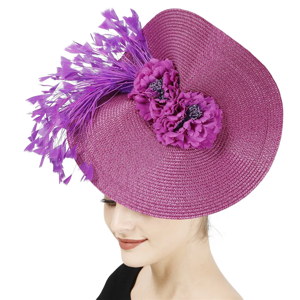 Fascinadores negros para mujer, sombrero de paja para fiesta, boda, ala ancha, Fedora, Derby de Kentucky, tocado, accesorios para el cabello de