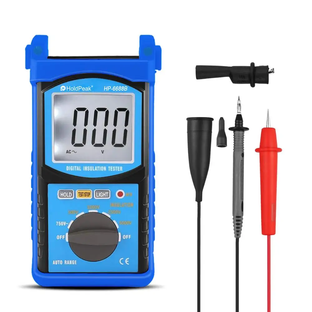 HoldPeak-Digital Insulation Resistance Tester, Professional Voltage Measuring Instrument, Auto Range, Portable, HP-6688B, 5000V