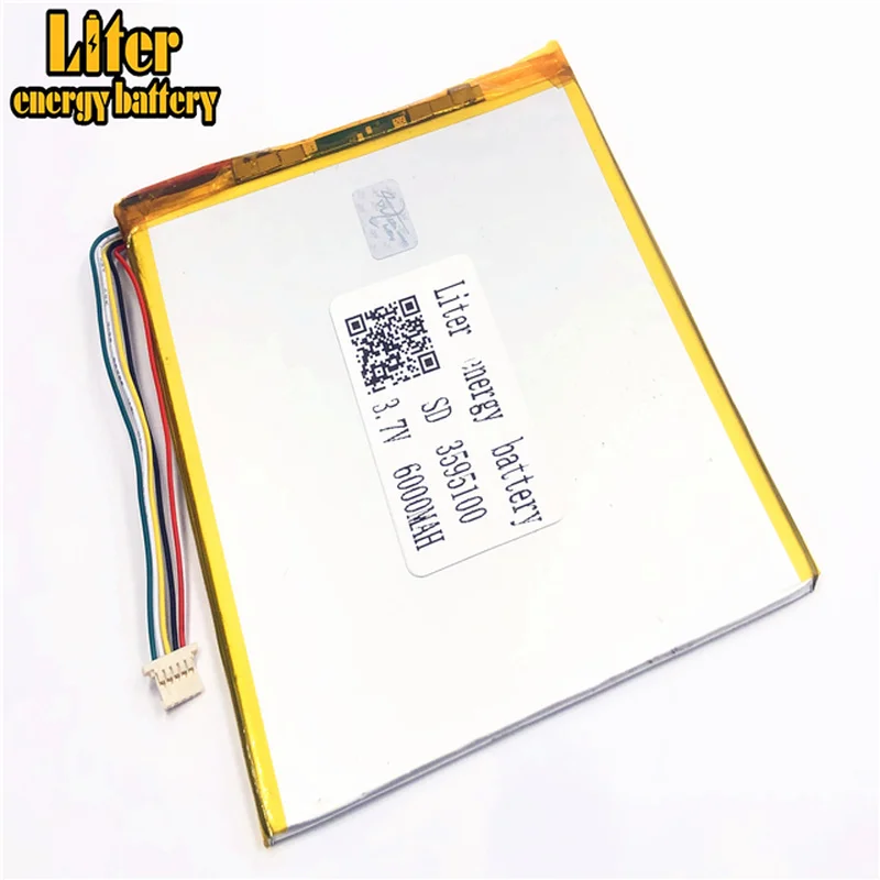 1.0MM 5pin connector PC 3.7 V 3595100 6000mah Rechargeable lipo battery solar li ion polymer lithium battery Tablet PC