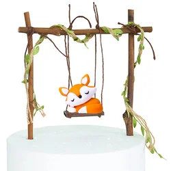 Woodland Cake Decoration Holiday For Animals Bamboo Basket Fox Hedgehog Cupcake Topper Rabbit Figure Doll Kids Birthday Favors
