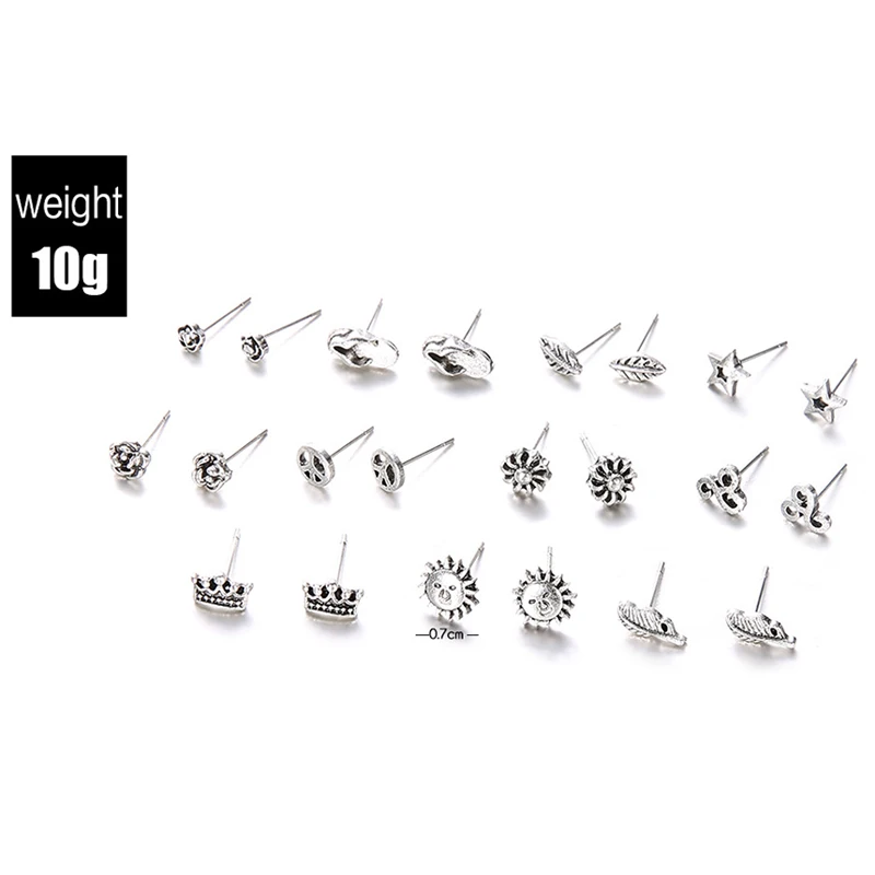 11pair/Set Small Summer Stud Earrings For Women Girls Beach Leaves Sandals sun metal Earring set Boho Jewelry Gift