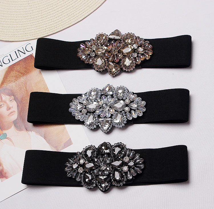 New Rhinestone Belt full crystal wide waistband decorated female body sculpting band designer wide elastic women belts SC50