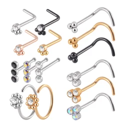 1PC 316L Surgical Steel Nose Stud CZ Crystal Screw Nose Piercing Retainer Holder Flower Nose Bone Ring Body Piercing Jewelry