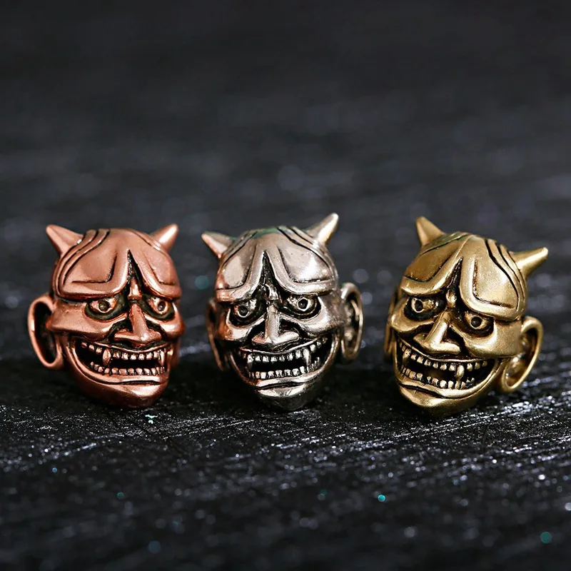 Ethnic Bronze Demon Head Beads Vintage Copper Beads For Making Paracord Rope Bracelet Accessories Survival