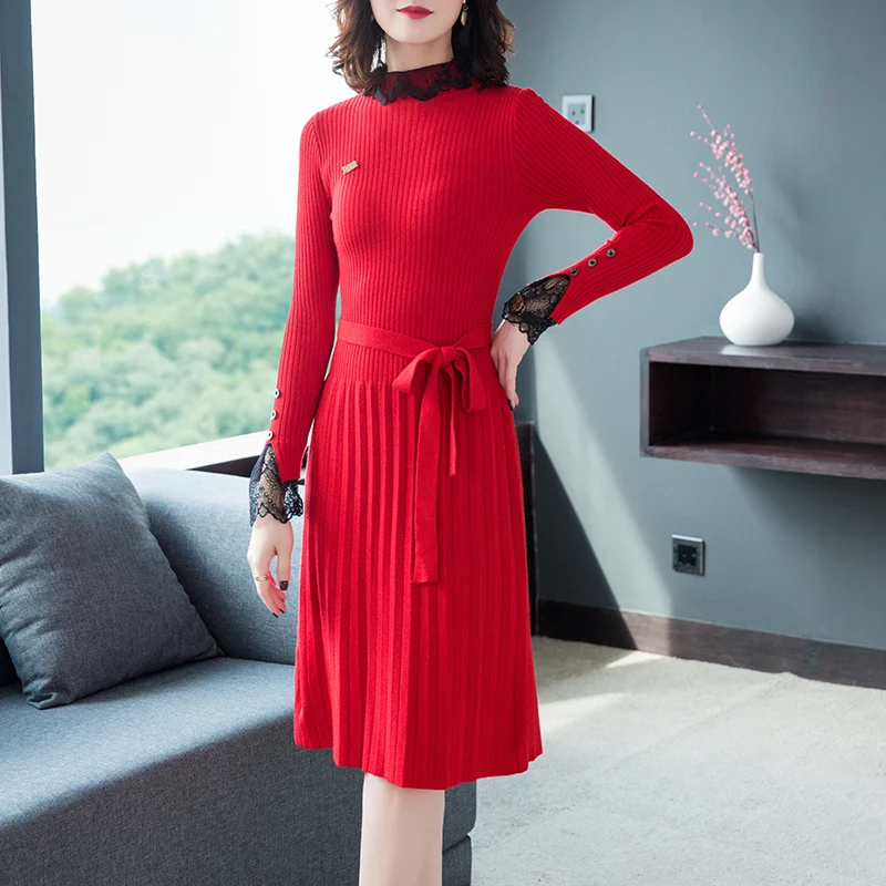 

Winter Casual Solid Warm Knitting Sweater Dress 2023 Autumn Vintage Midi Dress Elegant Women Bodycon Party Vestidos