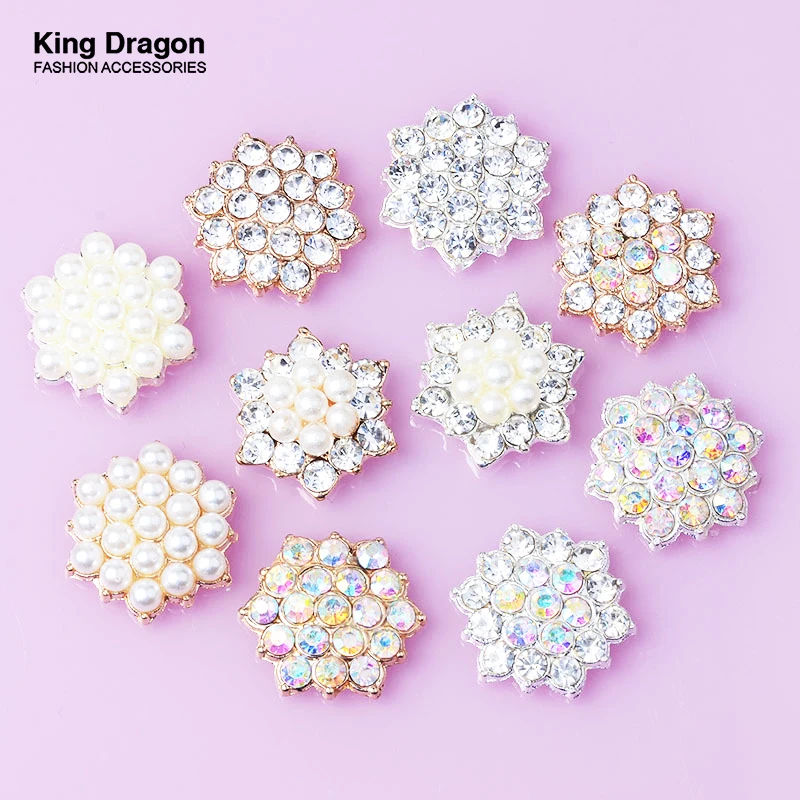 King Dragon Rhinestone Flower Embellishment Button Used On Headband Decoration 16MM 5PCS/Lot Flat Back Gold Color KD637