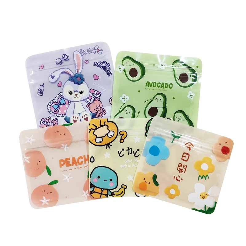 Cute Cartoon Pattern Reusable Ziplock Plastic Packaging Bags Food Tea Candy Snack Pouches