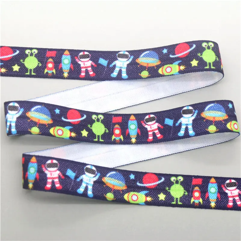 DHK 5/8\'\' 5yards ball cartoon cactus space printed Fold Elastic FOE stretch ribbon hairbow headwear headband DIY OEM E1635