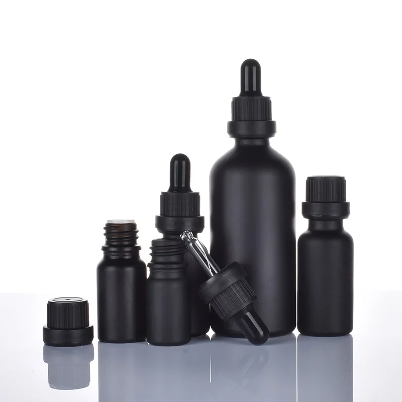 

15pcs Matte Black Glass Dropper Bottle Cosmetic Essential Oil Dropper Bottle 5ML~100ML Medicine Refillable Bottle With Plug